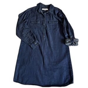 LOFT Size Small Petite Collared, button placket, long sleeve, denim Midi dress